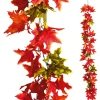 Herbstdeko | Girlanden & Ranken^DecoWoerner Ahorn-Blätterranke - Grün 180 Cm rot