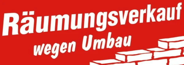 Verkaufsaktionen Bewerben^DecoWoerner Ankleber "Räumungsverkauf Umbau" rot