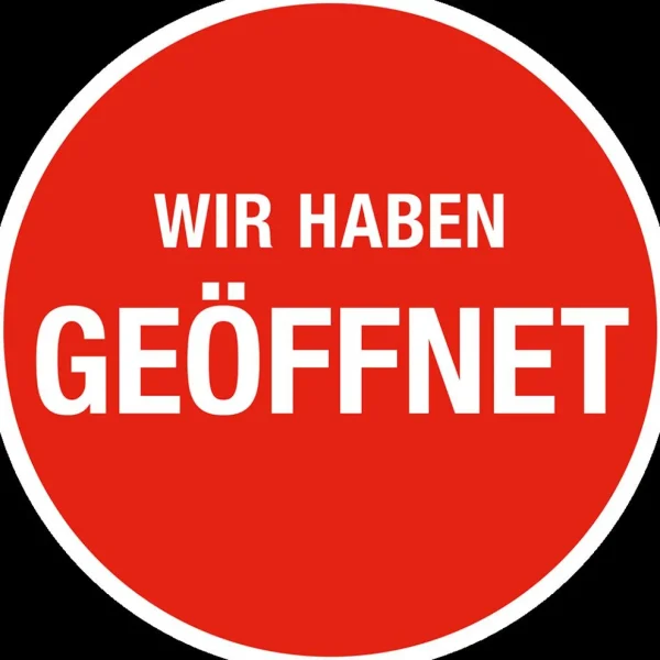 Verkaufsaktionen Bewerben^DecoWoerner Ankleber "wir Haben Geöffnet" Rund 32 Cm Ø rot