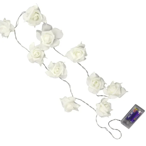Deko-Licht^DecoWoerner Batterielichterkette Mit e Rosen 110 Cm weiß