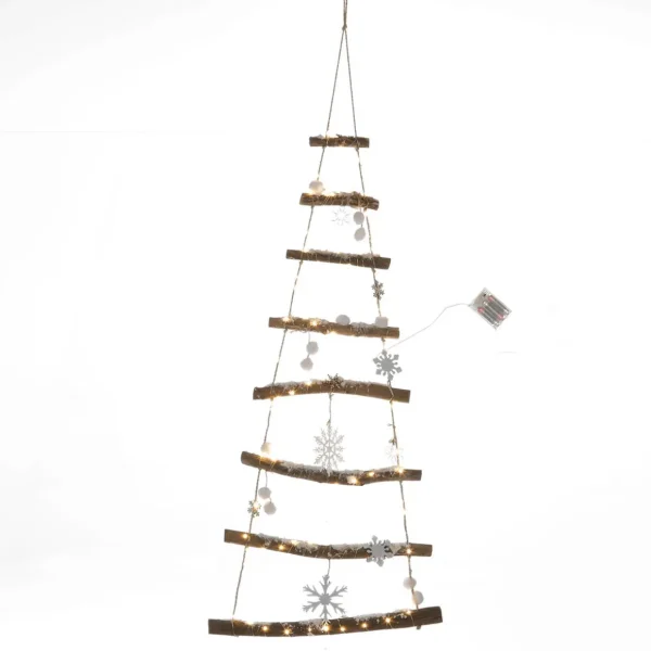 Weihnachtsfiguren^DecoWoerner Beleuchteter Holzbaum-Hänger Mit Batterie, 100 Cm Lang Naturholz