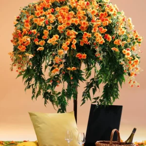 Sommerdeko | Kunstblumen^DecoWoerner Blüten-Farn-Baum 190cm orange