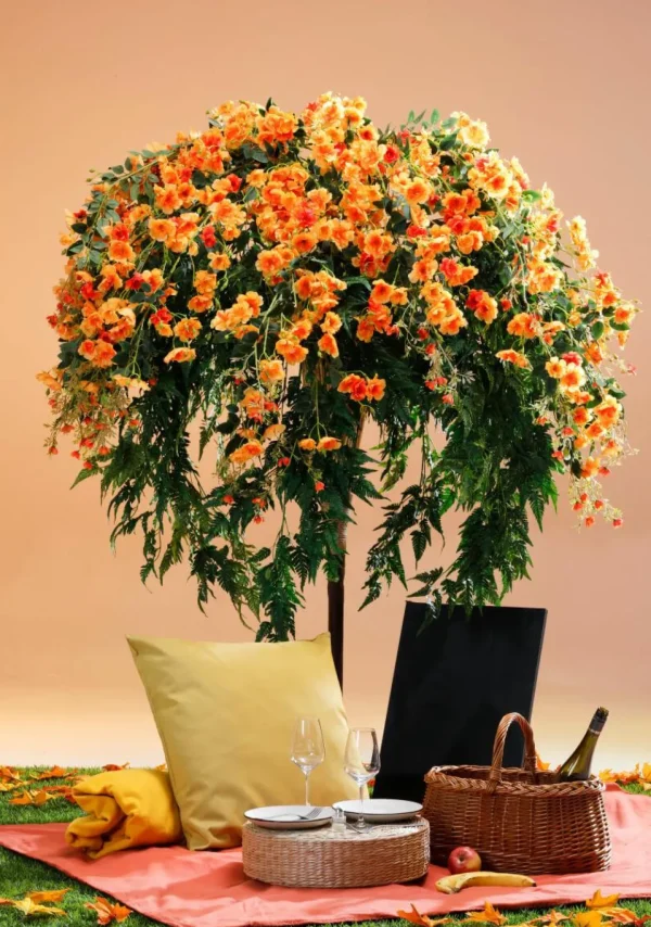 Sommerdeko | Kunstblumen^DecoWoerner Blüten-Farn-Baum 190cm orange