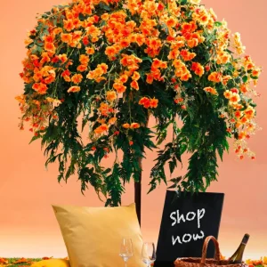 Sommerdeko | Kunstblumen^DecoWoerner Blüten-Farn-Baum 190cm orange
