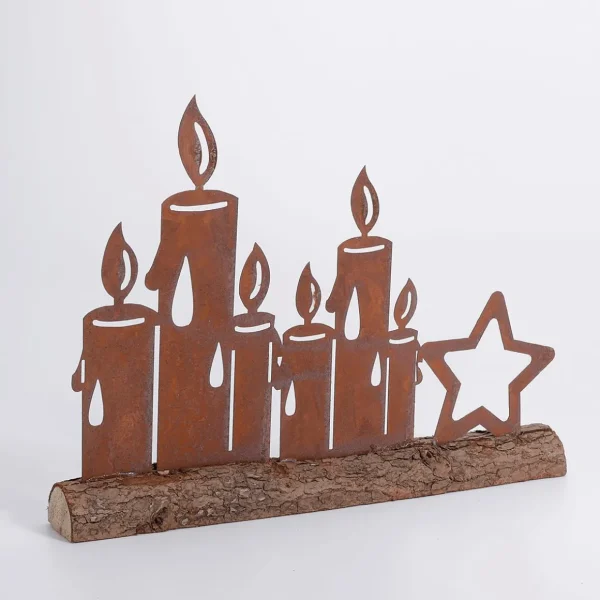 Weihnachtsfiguren^DecoWoerner Brennende Kerzen Silhouette Mit Edelrost Patina 31 Cm Braun
