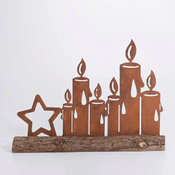 Weihnachtsfiguren^DecoWoerner Brennende Kerzen Silhouette Mit Edelrost Patina 31 Cm Braun