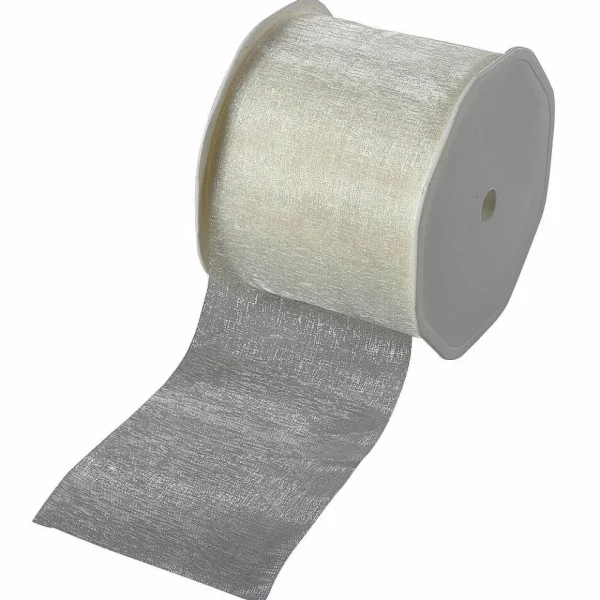 Geschenkband^DecoWoerner Chiffonband 70 Mm, 25 M, Creme weiß