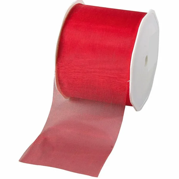 Geschenkband^DecoWoerner Chiffonband 70 Mm, 25 M, rot
