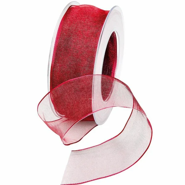 Geschenkband^DecoWoerner Chiffonband Mit Draht Bordeaux 25 Mm Breit, 20 M rot
