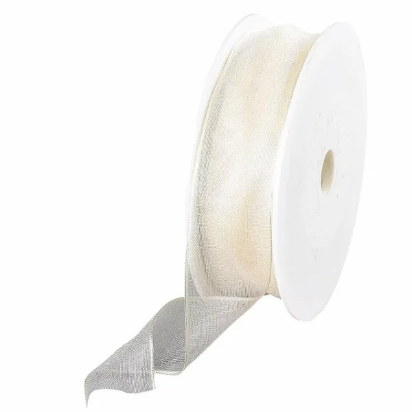 Geschenkband^DecoWoerner Chiffonband Mit Draht Creme 25 Mm Breit, 20 M weiß
