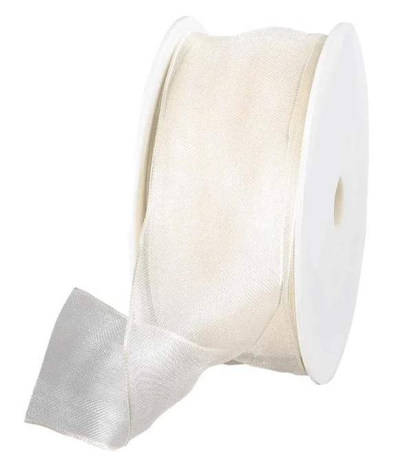 Geschenkband^DecoWoerner Chiffonband Mit Draht Creme 40 Mm Breit, 20 M weiß