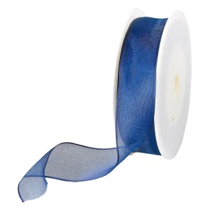 Geschenkband^DecoWoerner Chiffonband Mit Draht Dunkel 25 Mm Breit, 20 M blau