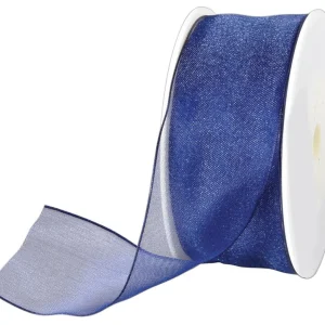 Geschenkband^DecoWoerner Chiffonband Mit Draht Dunkel 40 Mm Breit, 20 M blau