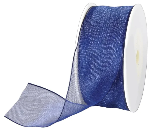 Geschenkband^DecoWoerner Chiffonband Mit Draht Dunkel 40 Mm Breit, 20 M blau