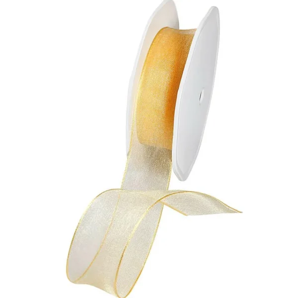 Geschenkband^DecoWoerner Chiffonband Mit Draht 25 Mm Breit, 20 M gold