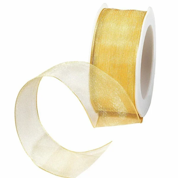Geschenkband^DecoWoerner Chiffonband Mit Draht 40 Mm Breit, 20 M gold