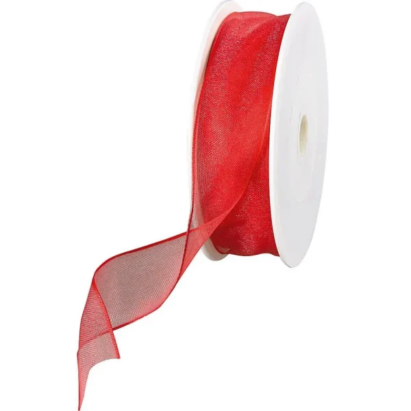 Geschenkband^DecoWoerner Chiffonband Mit Draht 25 Mm Breit, 20 M rot