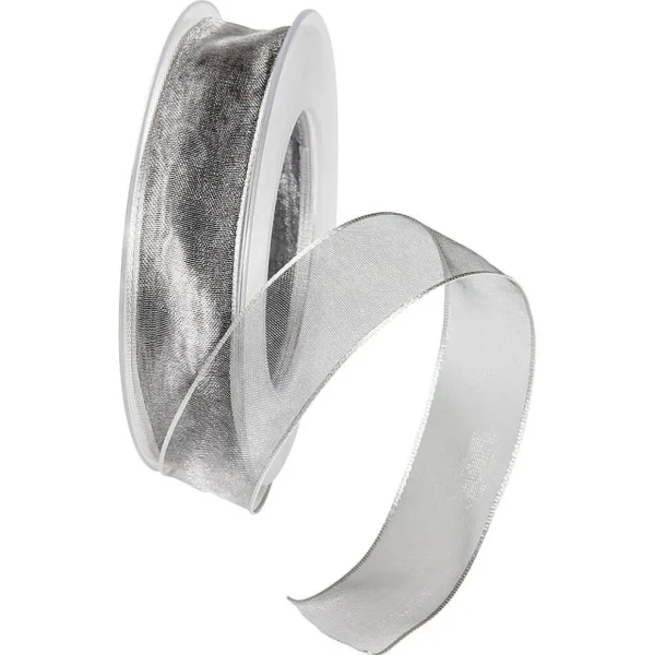 Geschenkband^DecoWoerner Chiffonband Mit Draht 25 Mm Breit, 20 M silber