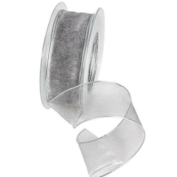 Geschenkband^DecoWoerner Chiffonband Mit Draht 40 Mm Breit, 20 M silber