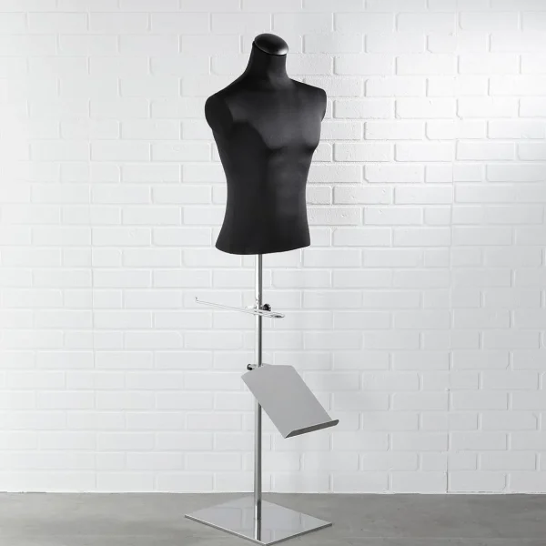 Schneiderpuppen^DecoWoerner Chrome-Ständer Für Schneiderbüsten Mit Schuh-Präsenter 40 X 40 X 100 Cm silber
