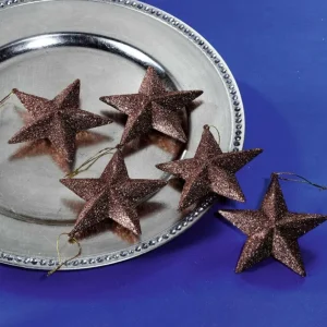 Weihnachtssterne^DecoWoerner Deko Glitzerstern, Pack á 5 Stück braun