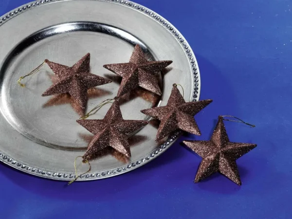 Weihnachtssterne^DecoWoerner Deko Glitzerstern, Pack á 5 Stück braun