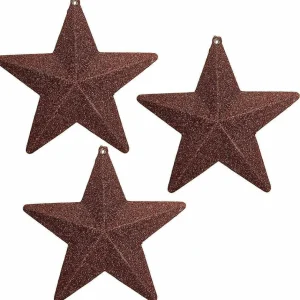 Weihnachtssterne^DecoWoerner Deko Glitzersterne, Pack á 3 Stück braun