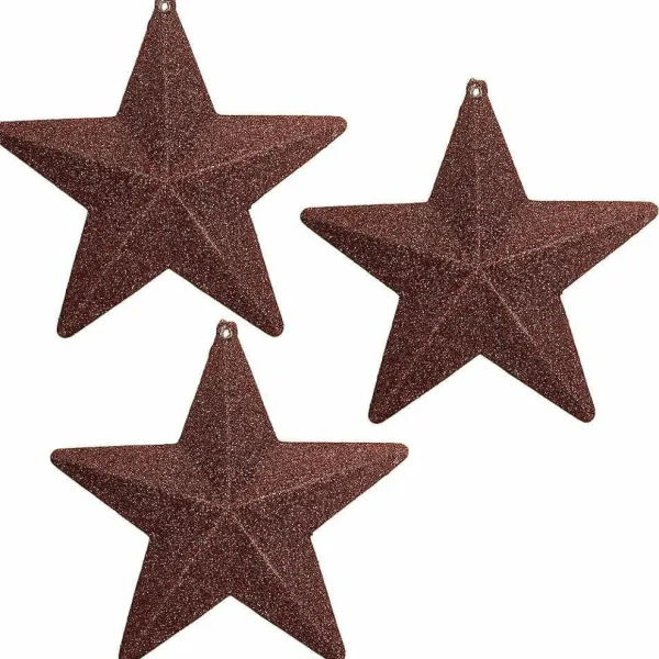 Weihnachtssterne^DecoWoerner Deko Glitzersterne, Pack á 3 Stück braun
