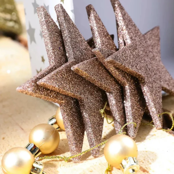 Weihnachtssterne^DecoWoerner Deko Glitzersterne, Pack á 10 Stück braun