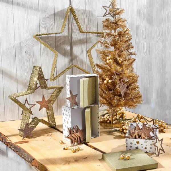 Weihnachtssterne^DecoWoerner Deko Glitzersterne, Pack á 10 Stück braun