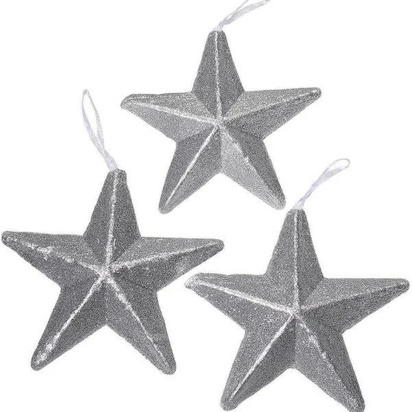 Weihnachtssterne^DecoWoerner Deko Glitzersterne , 20 Cm Ø, 3 Stück silber
