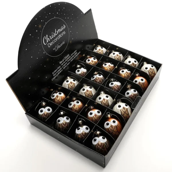 Weihnachtskugeln^DecoWoerner Deko Hänger Glas Kugel „Eule“ 24 Stück In Der Box braun