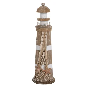 Sommerdeko^DecoWoerner Deko Leuchtturm 10 X 35,5 Cm Braun Aus Holz Naturholz
