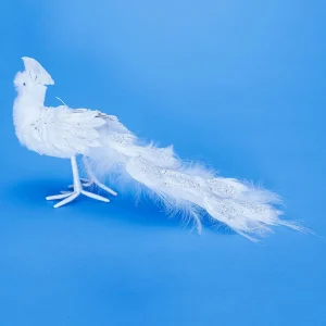 Dekotiere^DecoWoerner Deko Pfau Mit Glitzer 7 X 40 X 20 Cm weiß