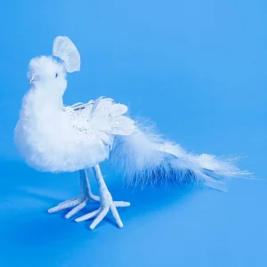 Dekotiere^DecoWoerner Deko Pfau Mit Glitzer 7 X 40 X 20 Cm weiß