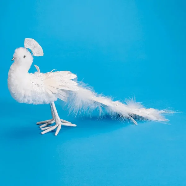Dekotiere^DecoWoerner Deko Pfau Mit Glitzer 7 X 40 X 20 Cm weiß