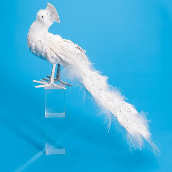 Dekotiere^DecoWoerner Deko Pfau Mit Glitzer 7 X 40 X 20 Cm weiß