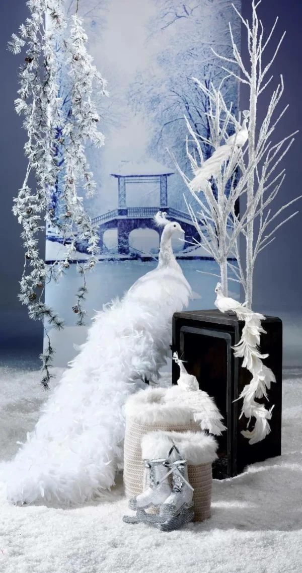 Dekotiere | Winterdeko^DecoWoerner Deko Pfau , 150 Cm Lang weiß