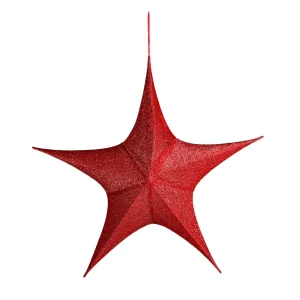 Weihnachtssterne^DecoWoerner Deko Stoff-Faltstern Glitter Mit Reißverschluss, 40 Cm rot