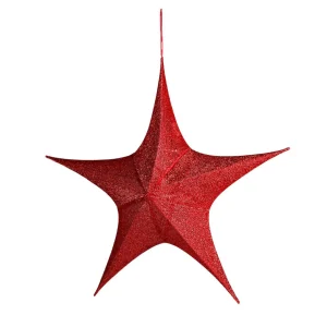 Weihnachtssterne^DecoWoerner Deko Stoff-Faltstern Glitter Mit Reißverschluss, 40 Cm rot