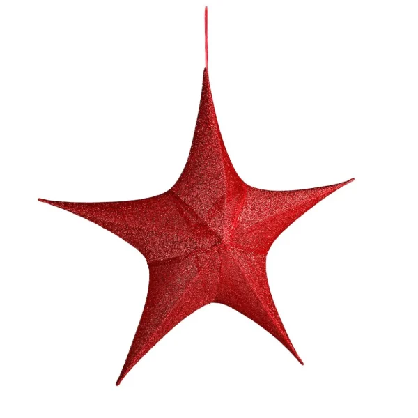 Weihnachtssterne^DecoWoerner Deko Stoff-Faltstern Glitter Mit Reißverschluss, 40 Cm rot