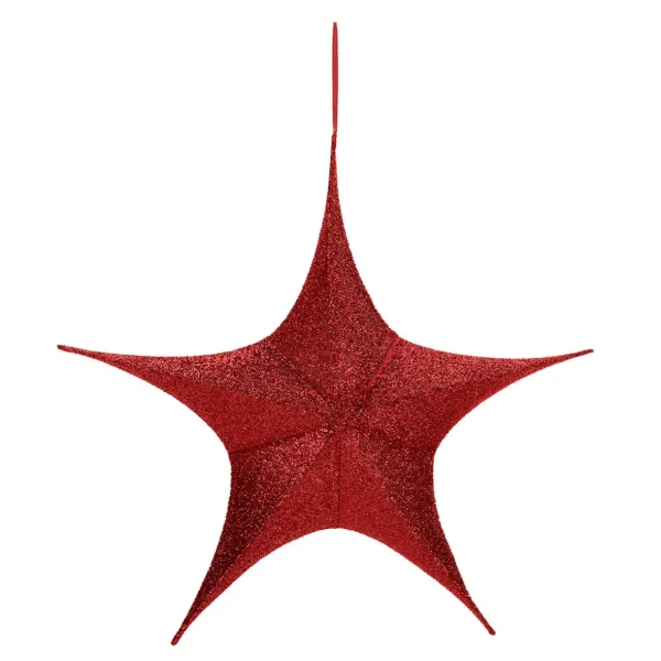 Weihnachtssterne^DecoWoerner Deko Stoff-Faltstern Glitter Mit Reißverschluss, 40 Cm rot