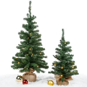 Tischbäume & Tannenzweige^DecoWoerner Deko Tannenbaum Mit LED Und Jutesack 75 Cm grün