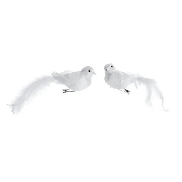 Dekotiere^DecoWoerner Deko Vogel-Set à 2 Stück Mit Federn Und Clip, 20 Cm weiß