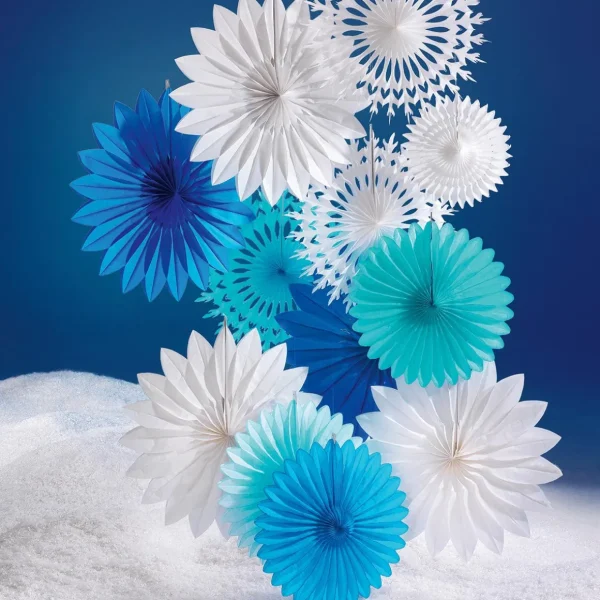 Winterdeko^DecoWoerner Dekofächer 50cmØ Papier B1 Schneeflocke weiß