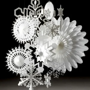 Winterdeko^DecoWoerner Dekofächer 50cmØ Papier B1 Schneeflocke weiß