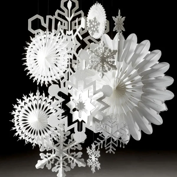 Winterdeko^DecoWoerner Dekofächer 50cmØ Papier B1 Schneeflocke weiß