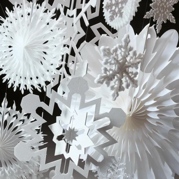 Winterdeko^DecoWoerner Dekofächer 50cmØ Papier B1 Schneeflocke weiß