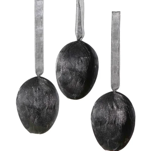 Osterdeko^DecoWoerner Deko-Hänger Feder-Ei , 8 Cm Lang, 3 Stück schwarz