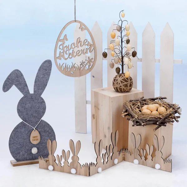 Osterdeko^DecoWoerner Deko-Holz-Aufsteller Hasen-Deko-Zaun 80 Cm braun